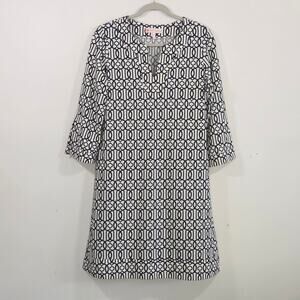 Jude Connally Blue And White Tunic A-Line Dress. Size Large.